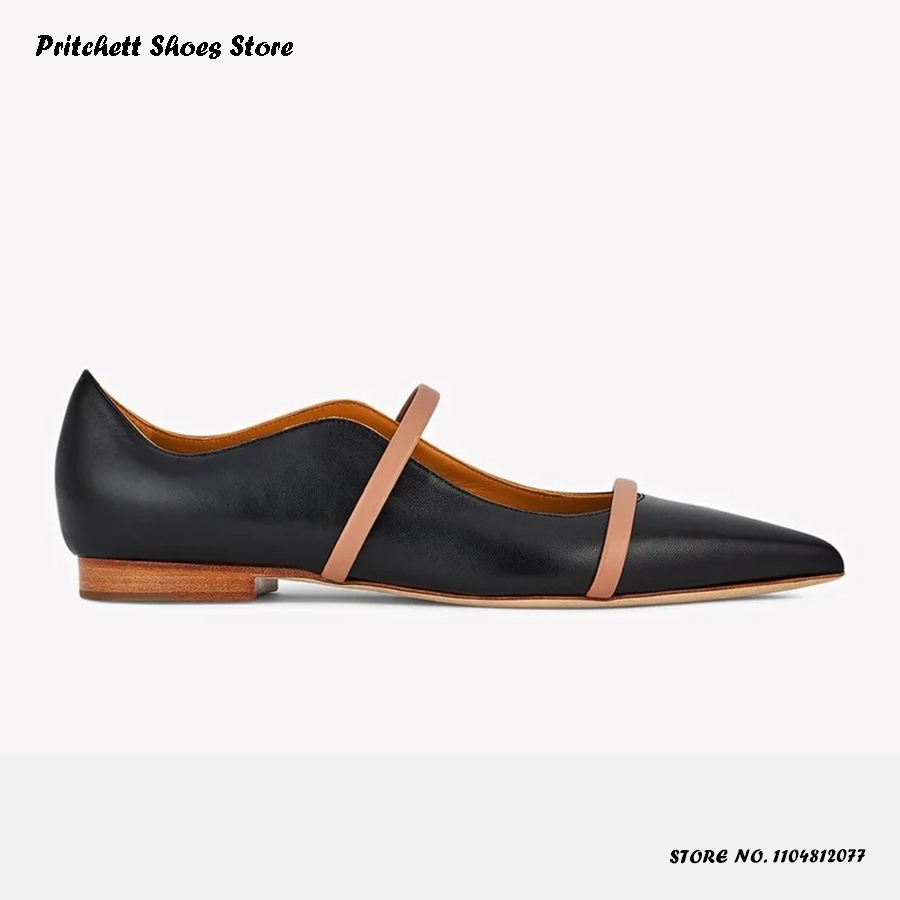 Men'S Shoes Slip On - Women's Dual-straps Leather Ballet Flats Pointed